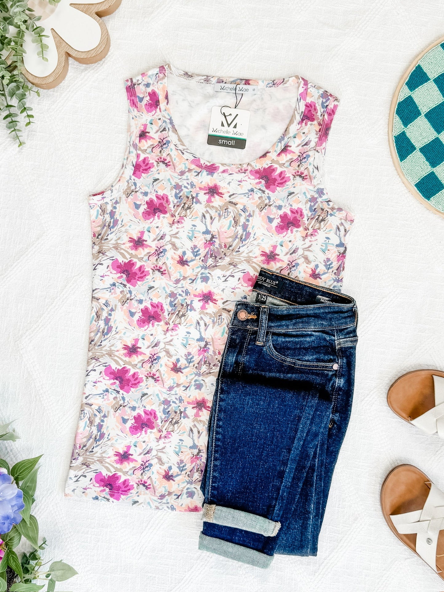 IN STOCK Ava Tank - Pink and Periwinkle Abstract Floral FINAL SALE