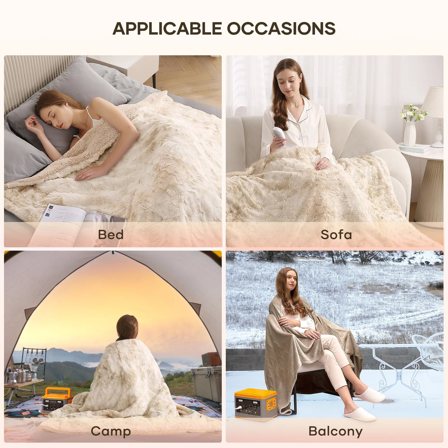 Cozy Up with Our Electric Throw Blanket - 50" x 60", Soft Faux Fur, Heated with 6 Levels, Large LED Display, 4-Hour Timer, Machine Washable - Stylish Tie-Dye Off White