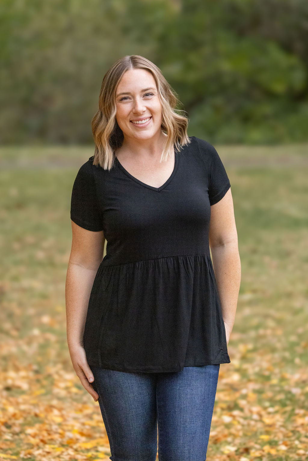 IN STOCK Sarah Ruffle Short Sleeve - Black