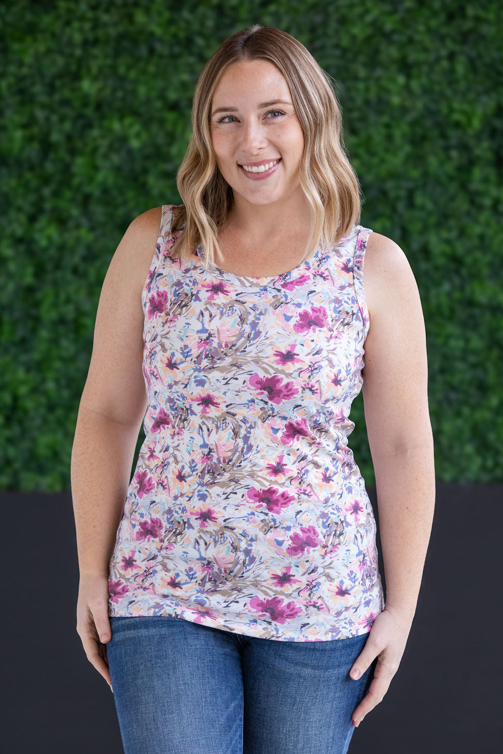 IN STOCK Ava Tank - Pink and Periwinkle Abstract Floral FINAL SALE