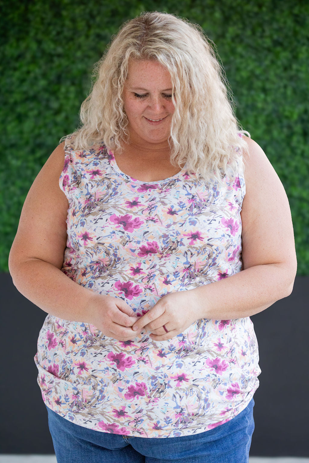 IN STOCK Ava Tank - Pink and Periwinkle Abstract Floral FINAL SALE