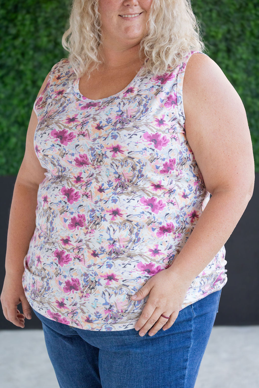 IN STOCK Ava Tank - Pink and Periwinkle Abstract Floral FINAL SALE