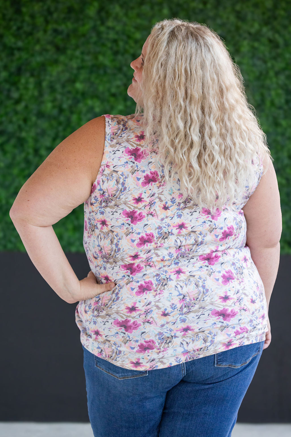 IN STOCK Ava Tank - Pink and Periwinkle Abstract Floral FINAL SALE