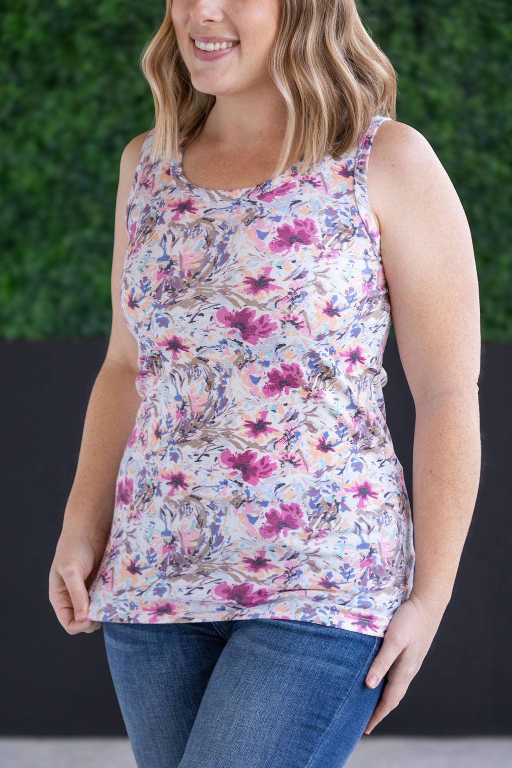 IN STOCK Ava Tank - Pink and Periwinkle Abstract Floral FINAL SALE
