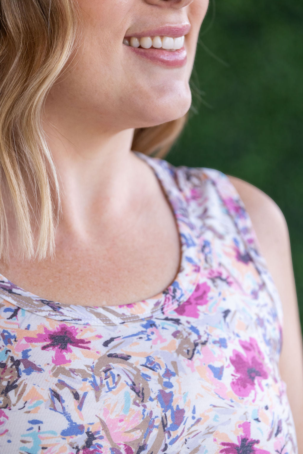 IN STOCK Ava Tank - Pink and Periwinkle Abstract Floral FINAL SALE
