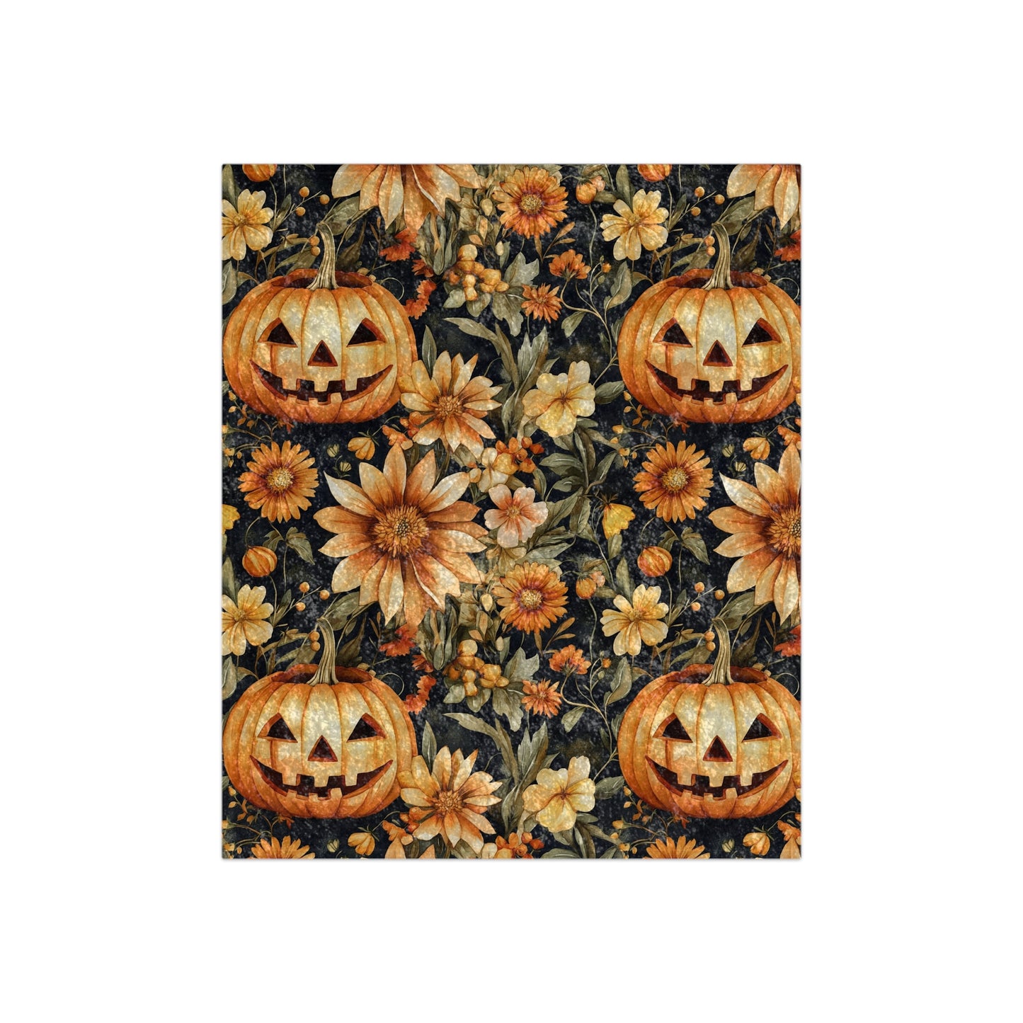 Pumpkin Floral Velvet Blanket, Cozy Fall Decor, Halloween Throw, Autumn Home Accent, Seasonal Gift Idea