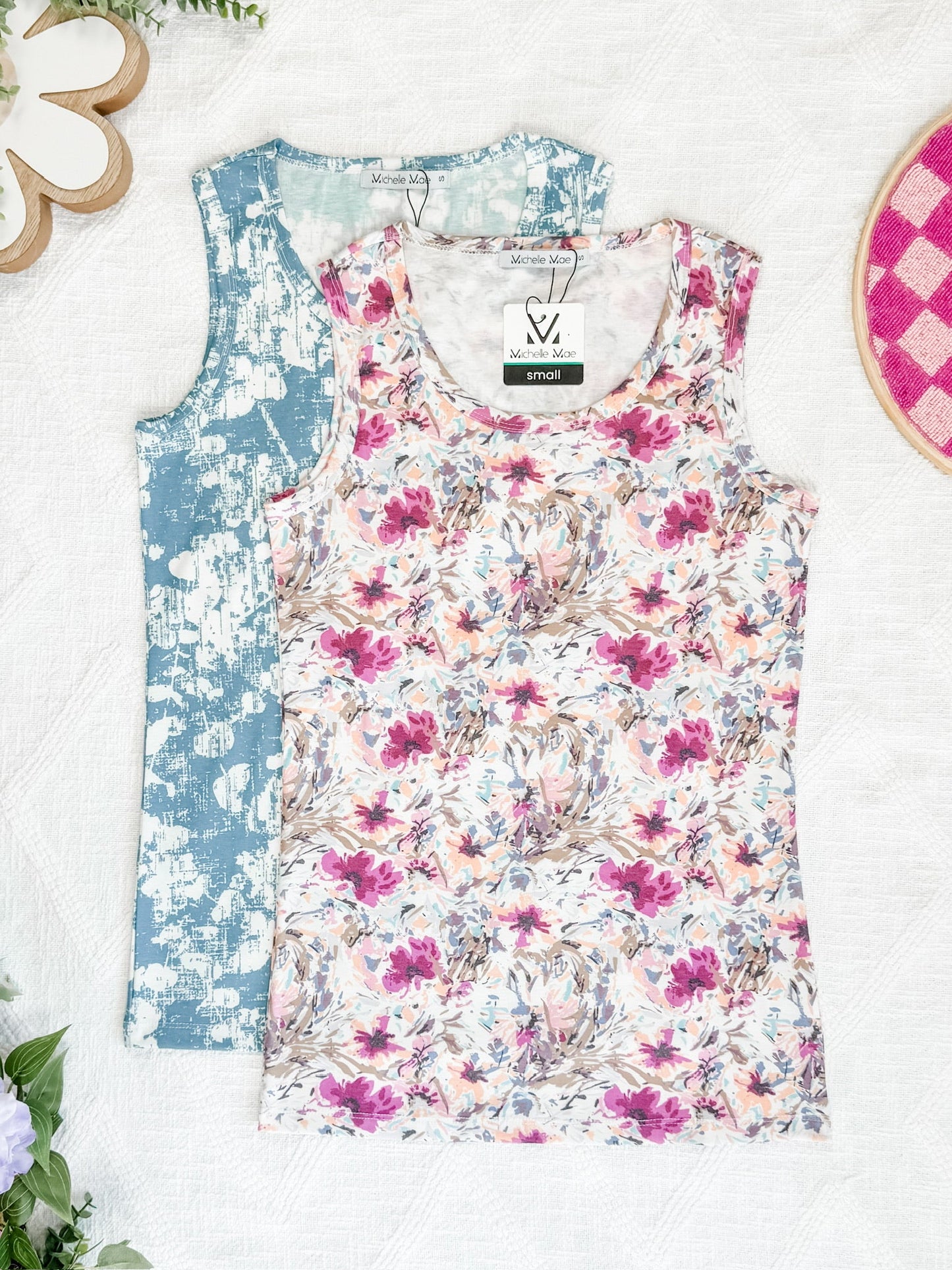 IN STOCK Ava Tank - Pink and Periwinkle Abstract Floral FINAL SALE