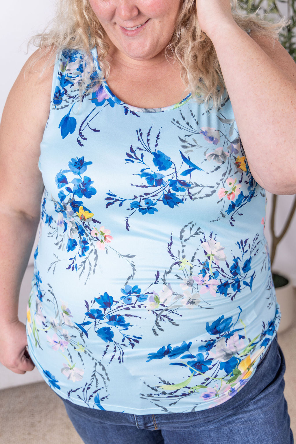 IN STOCK Luxe Crew Tank - Light Blue Floral Bliss FINAL SALE