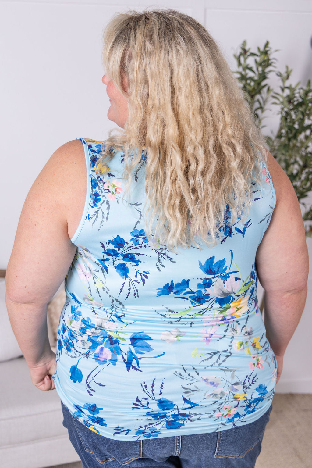 IN STOCK Luxe Crew Tank - Light Blue Floral Bliss FINAL SALE