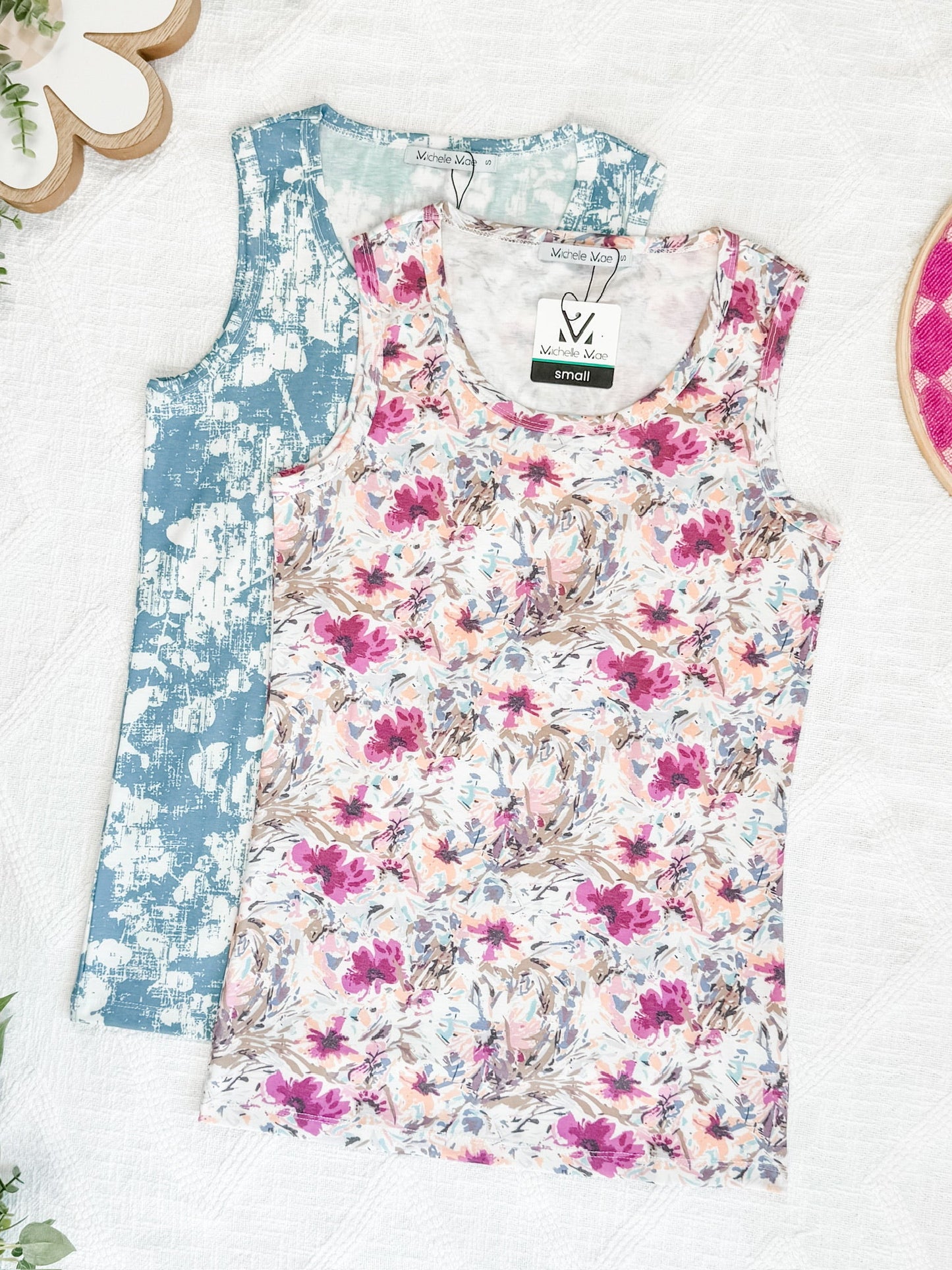 IN STOCK Ava Tank - Pink and Periwinkle Abstract Floral FINAL SALE