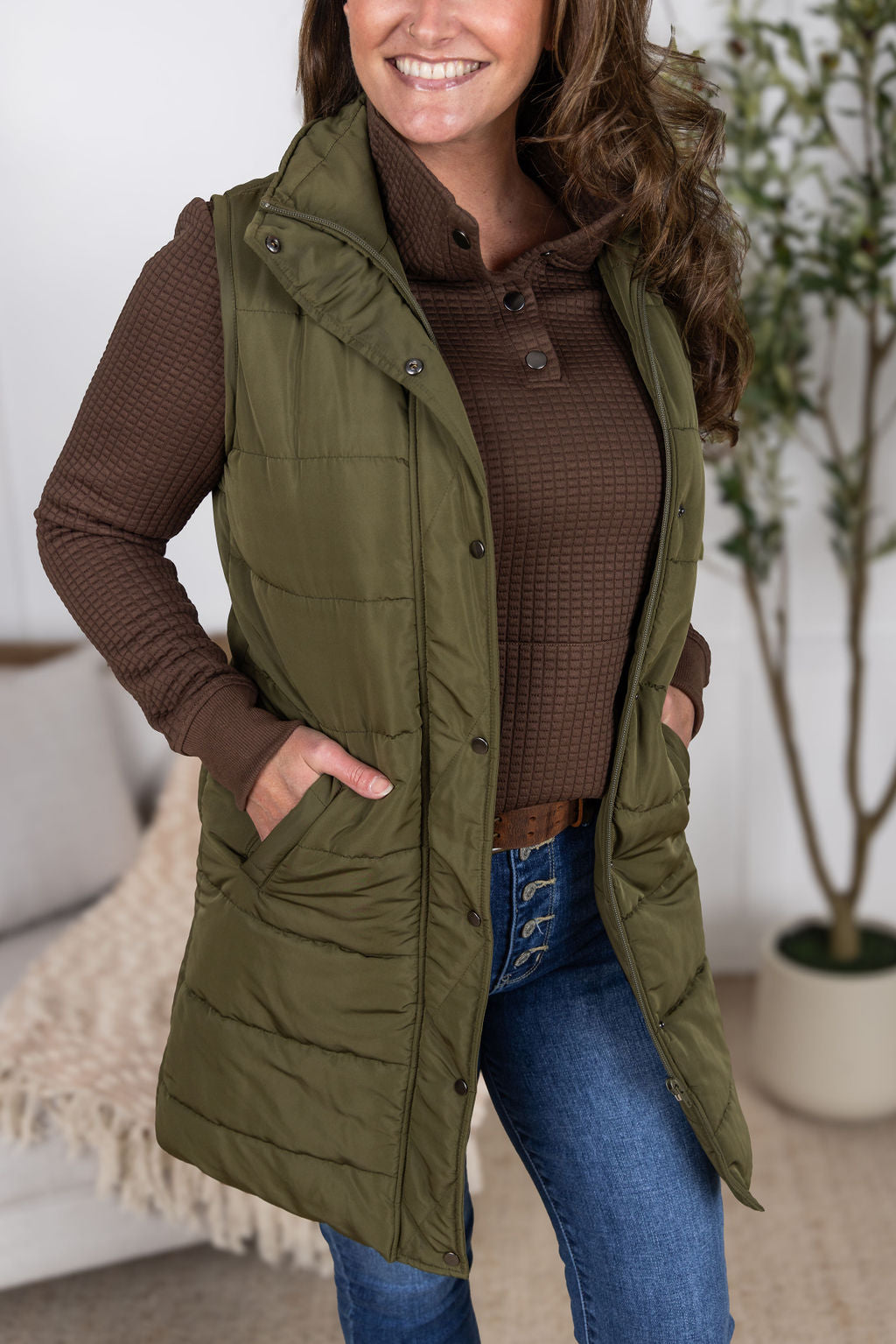 IN STOCK Whitley Waffle Snap Pullover - Brown