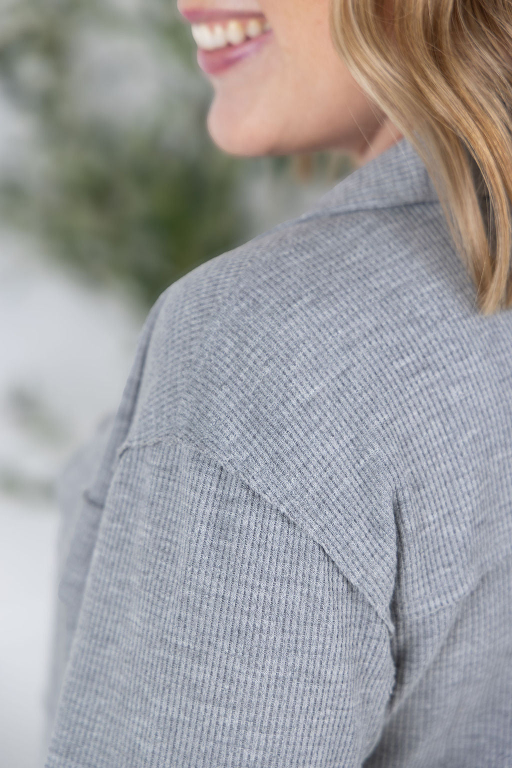 IN STOCK Waffle Knit Button Top - Grey