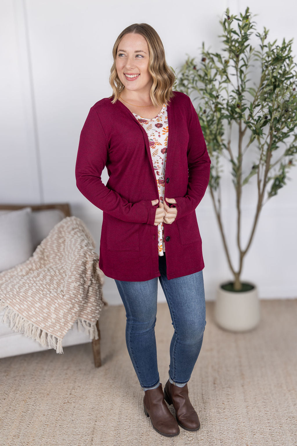 IN STOCK Cori Cardigan - Burgundy