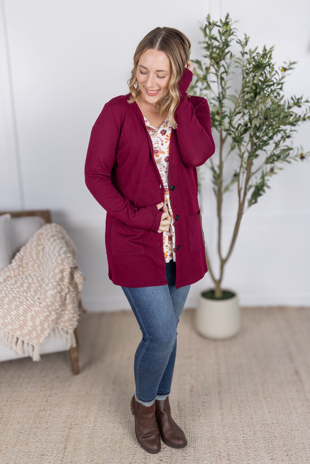 IN STOCK Cori Cardigan - Burgundy