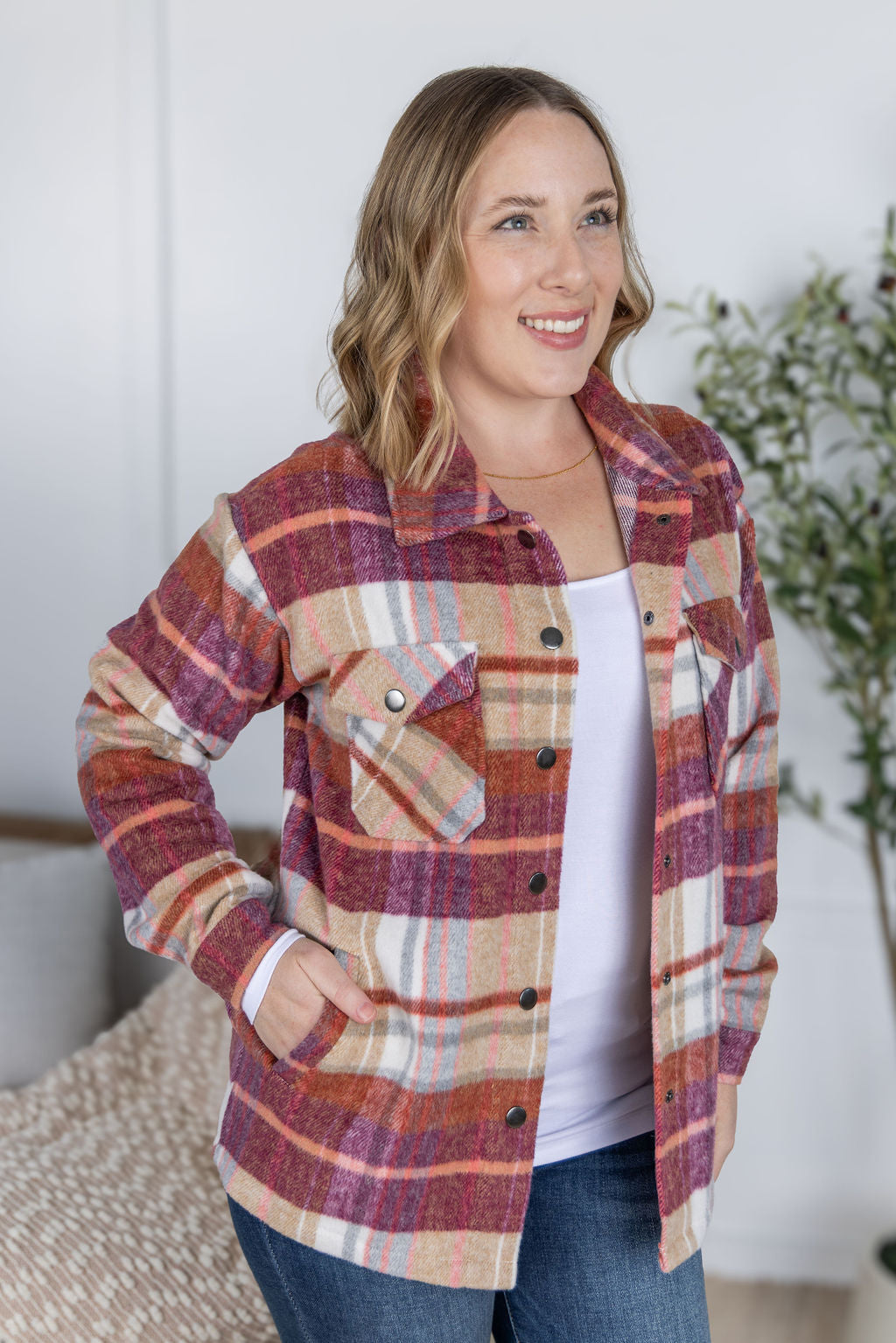 IN STOCK Norah Plaid Shacket - Sunset Plaid