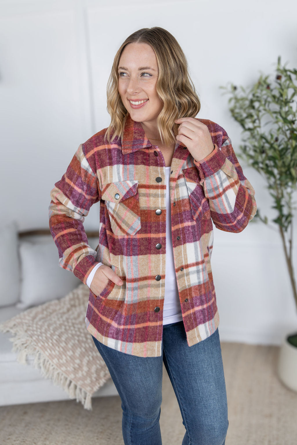 IN STOCK Norah Plaid Shacket - Sunset Plaid