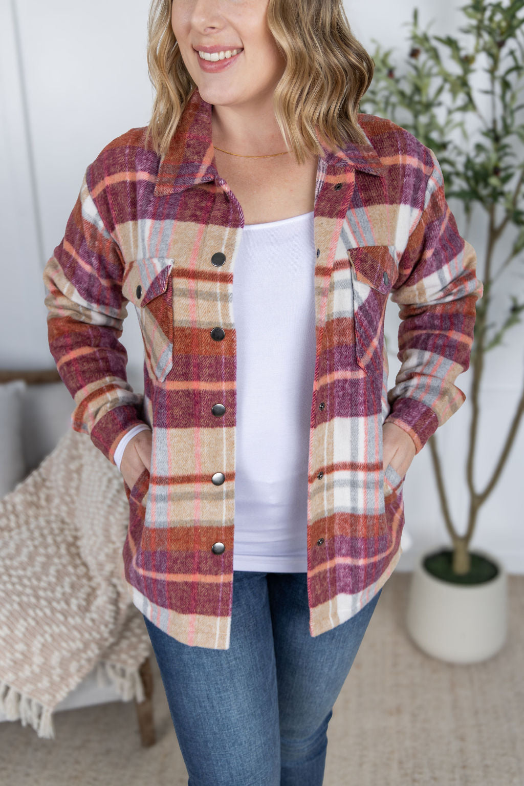 IN STOCK Norah Plaid Shacket - Sunset Plaid