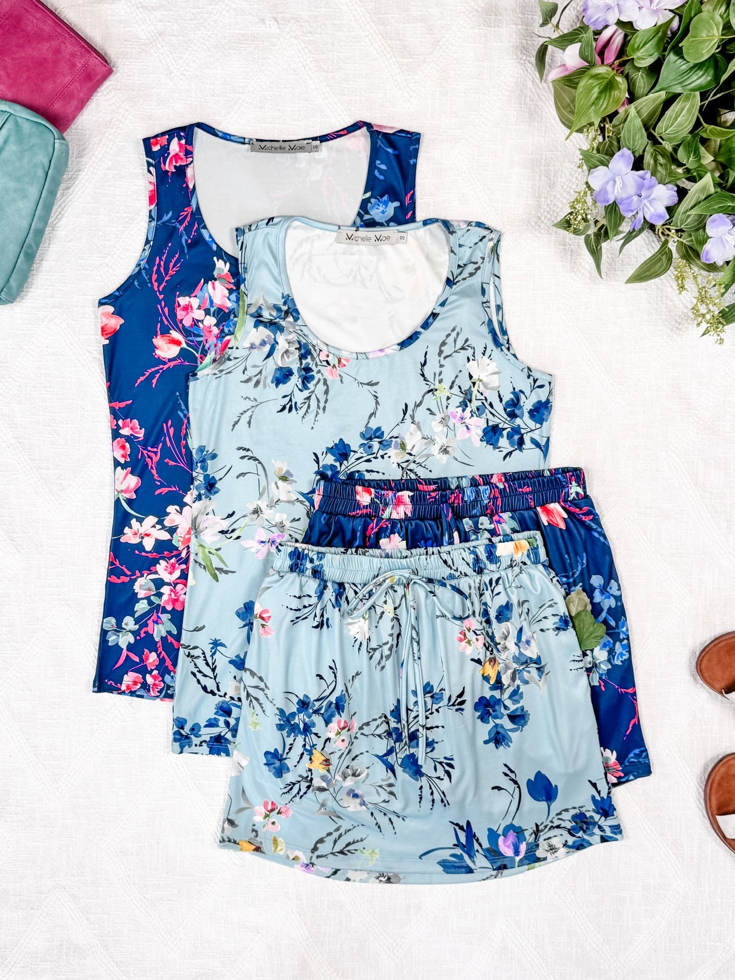 IN STOCK Luxe Crew Tank - Light Blue Floral Bliss FINAL SALE