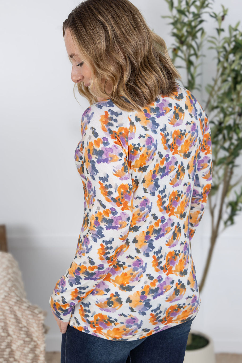 IN STOCK Blair Long Sleeve Top - Autumn Purple Abstract