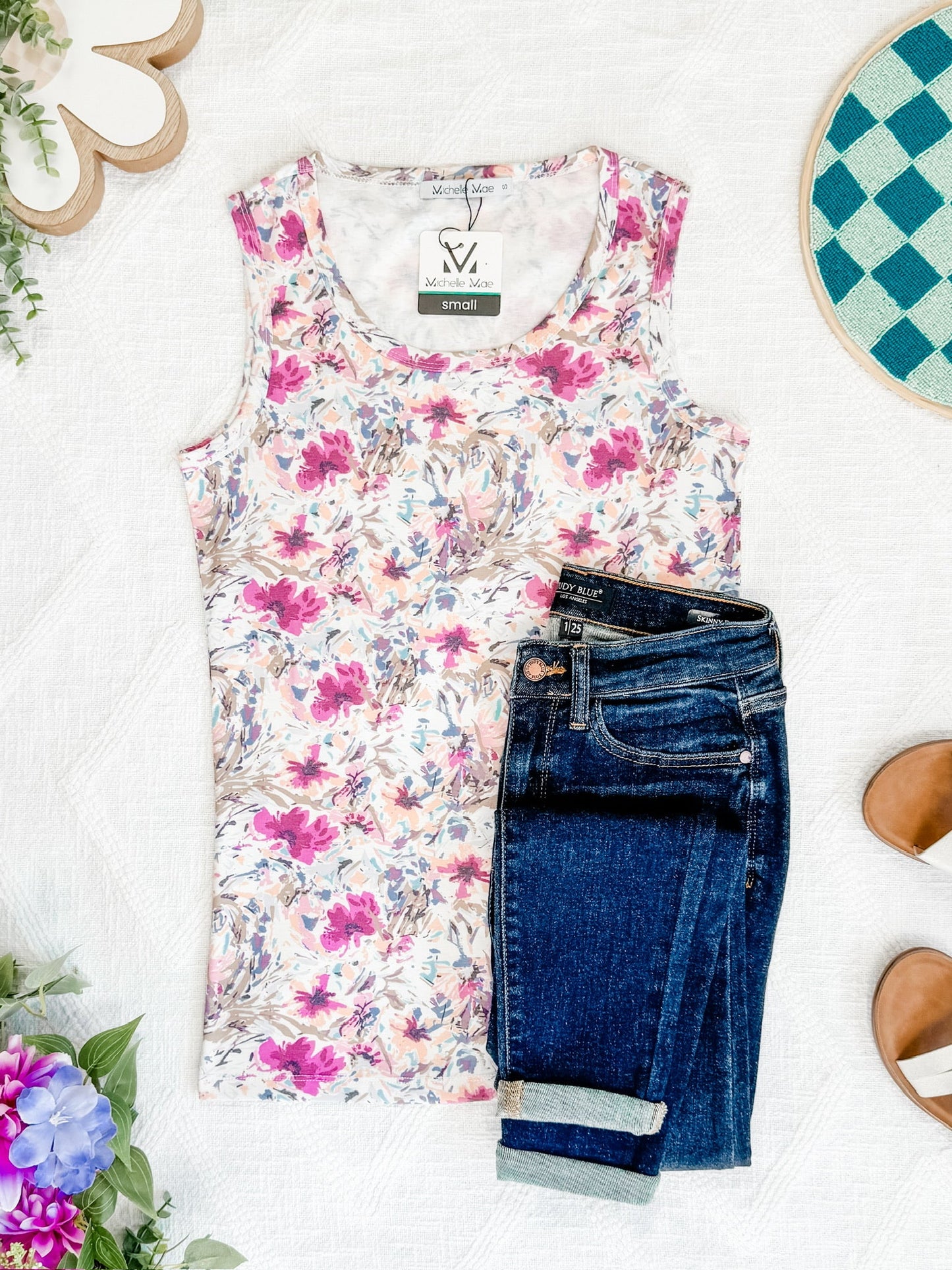 IN STOCK Ava Tank - Pink and Periwinkle Abstract Floral FINAL SALE