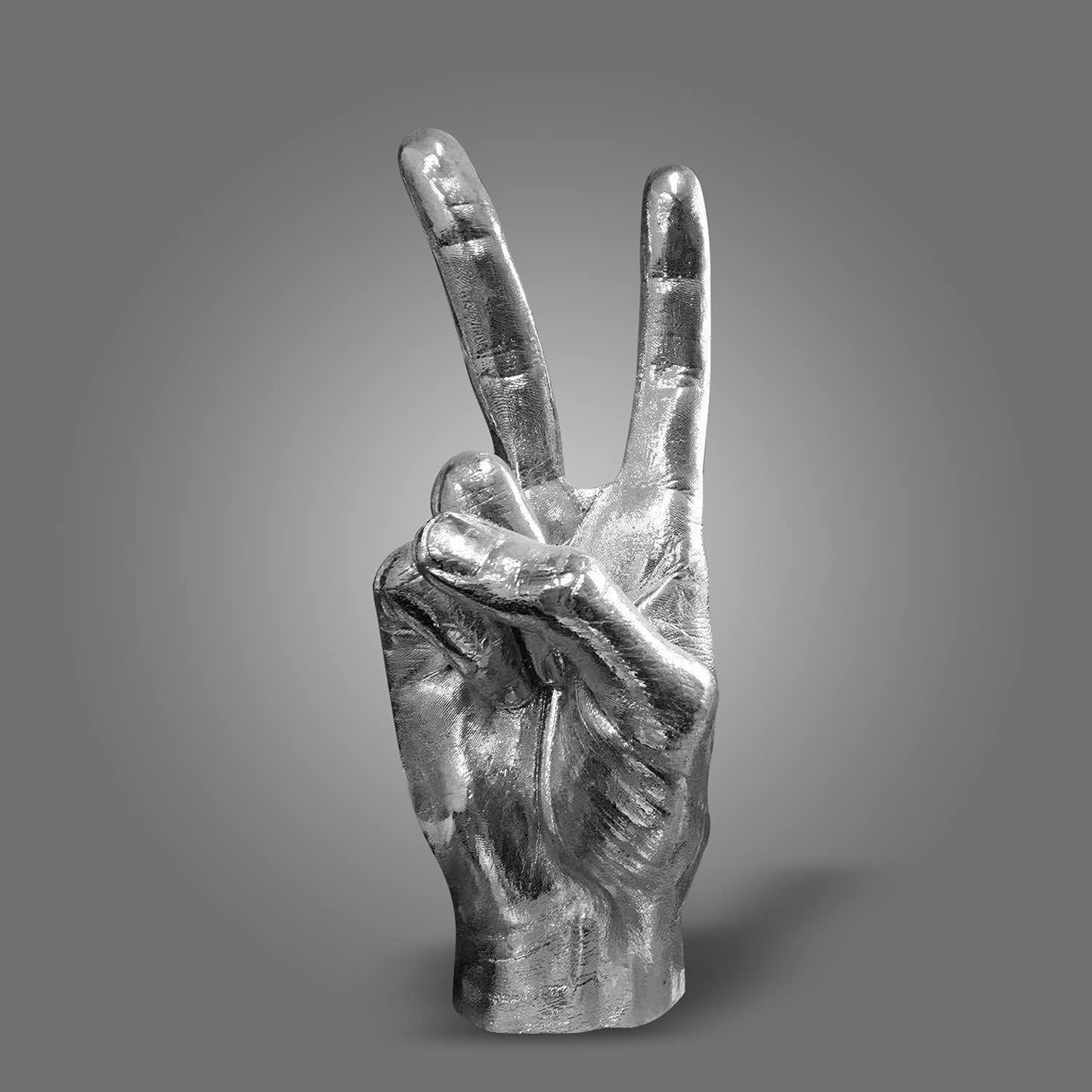 Silver Polyresin Hand Gesture Peace Sign Decor Boho Shelf Decor Accents Knick Knacks Middle Finger Practical Joke Halloween Prank Gifts (Winner)