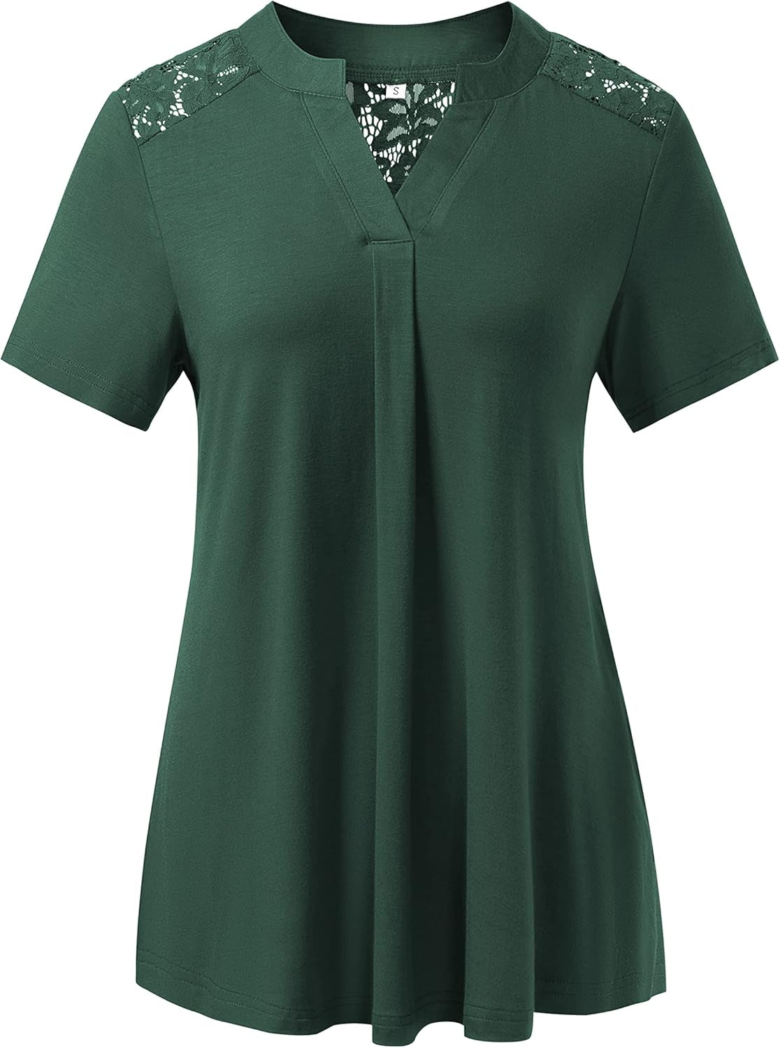 Women'S plus Size Tops Casual Blouse Short Sleeve Lace Pleated Tunic Tops M-4XL