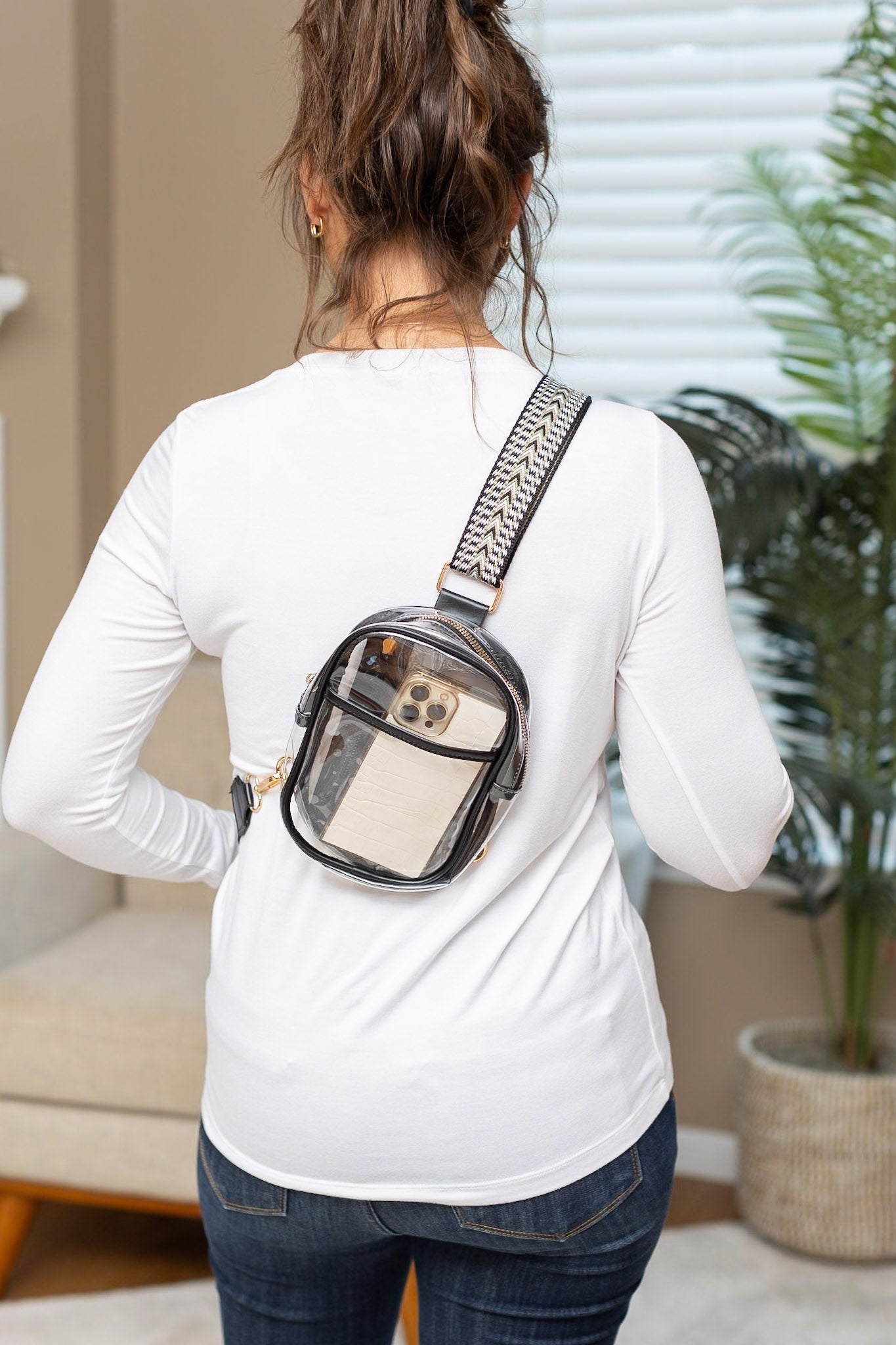 IN STOCK Clear Bag - Black Geometric Strap FINAL SALE