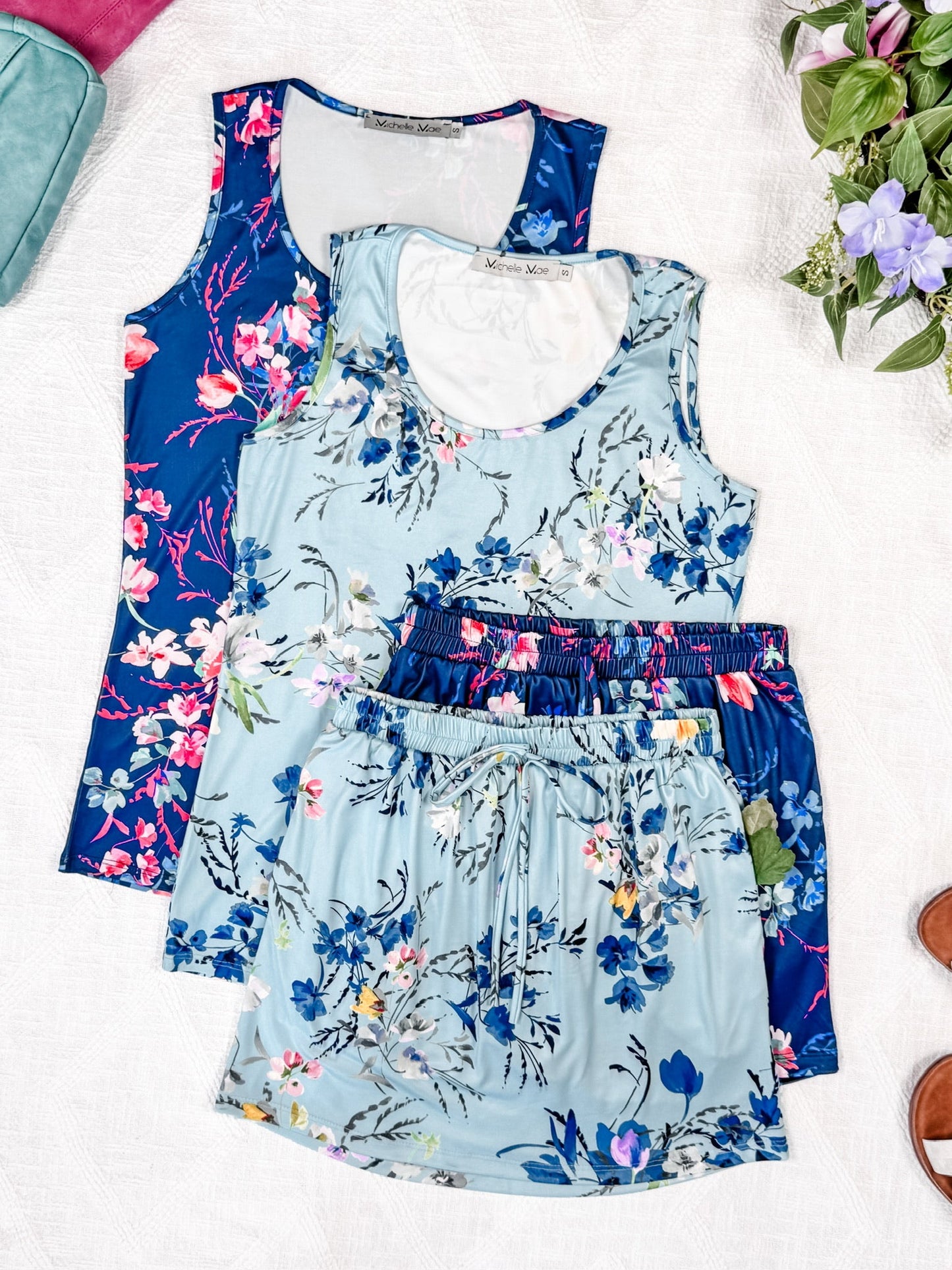 IN STOCK Luxe Crew Tank - Light Blue Floral Bliss FINAL SALE