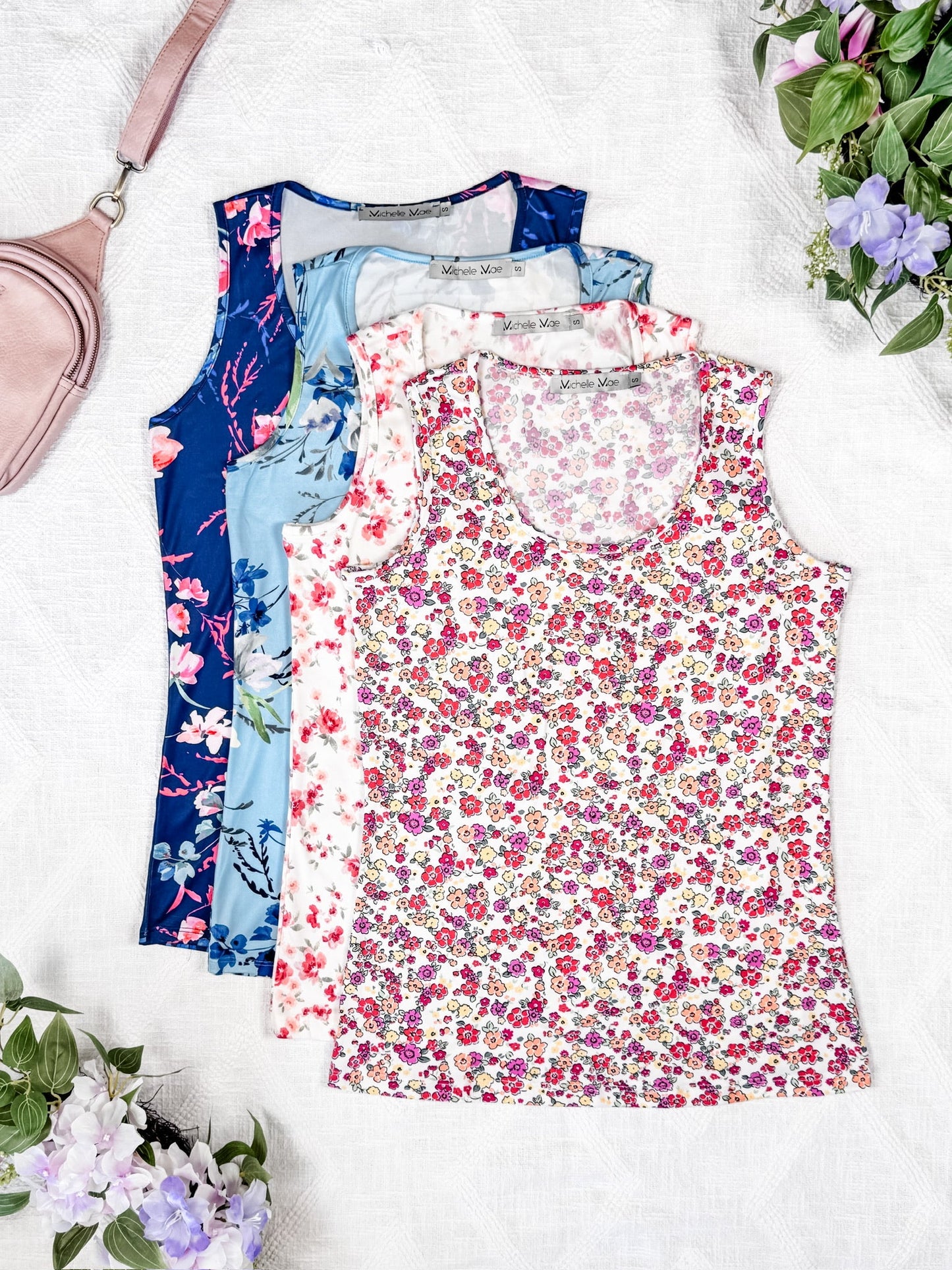 IN STOCK Luxe Crew Tank - Light Blue Floral Bliss FINAL SALE