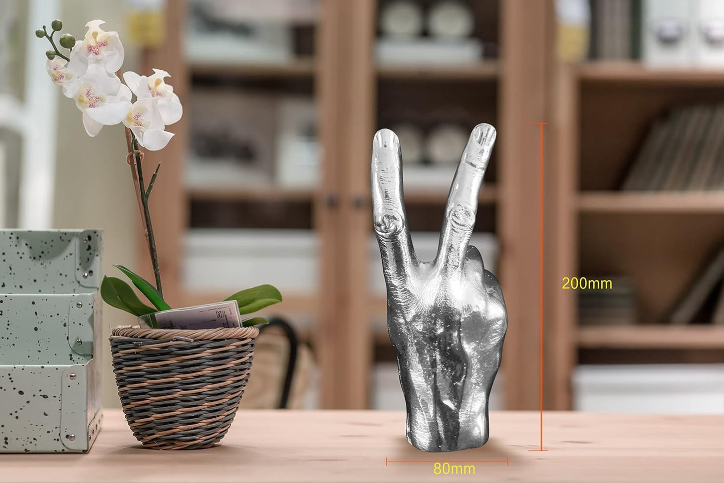 Silver Polyresin Hand Gesture Peace Sign Decor Boho Shelf Decor Accents Knick Knacks Middle Finger Practical Joke Halloween Prank Gifts (Winner)