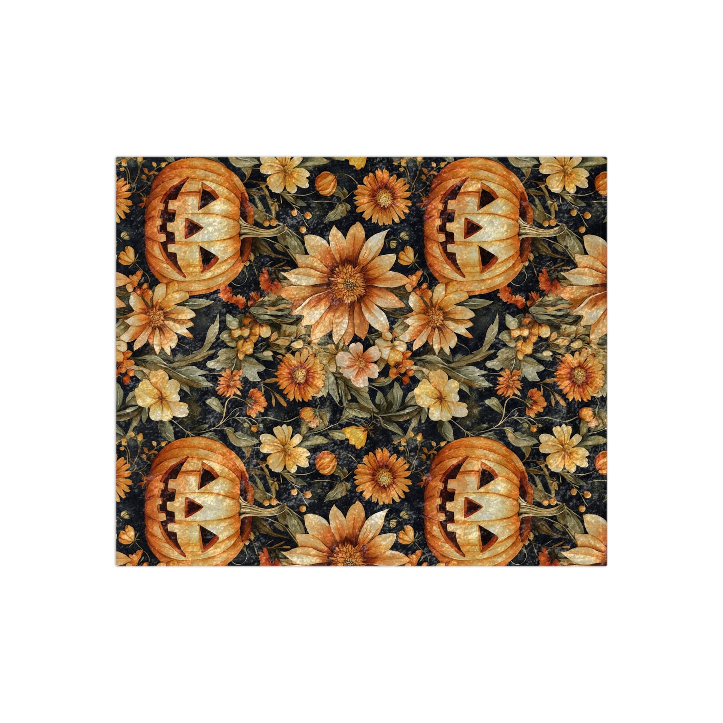 Pumpkin Floral Velvet Blanket, Cozy Fall Decor, Halloween Throw, Autumn Home Accent, Seasonal Gift Idea