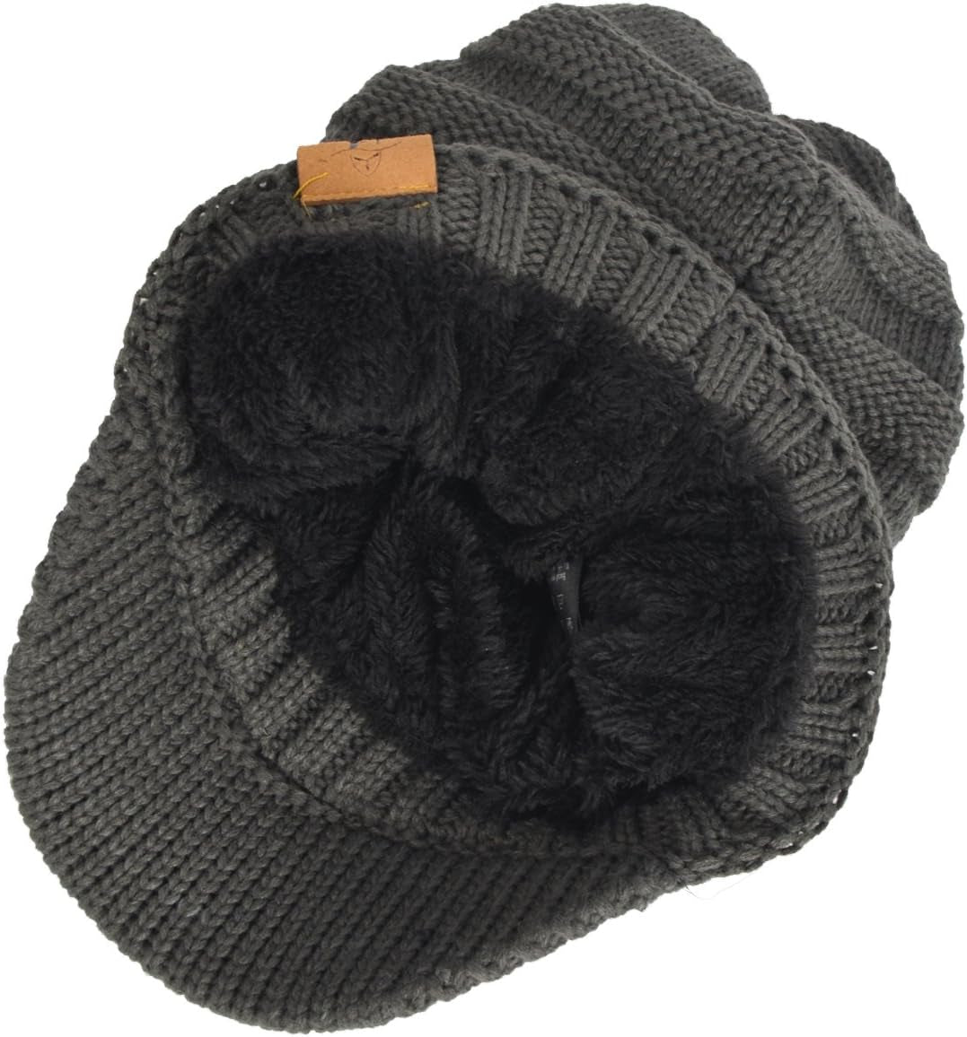 Mens Womens Thick Fleece Lined Knit Newsboy Cap Slouch Beanie Hat with Visor