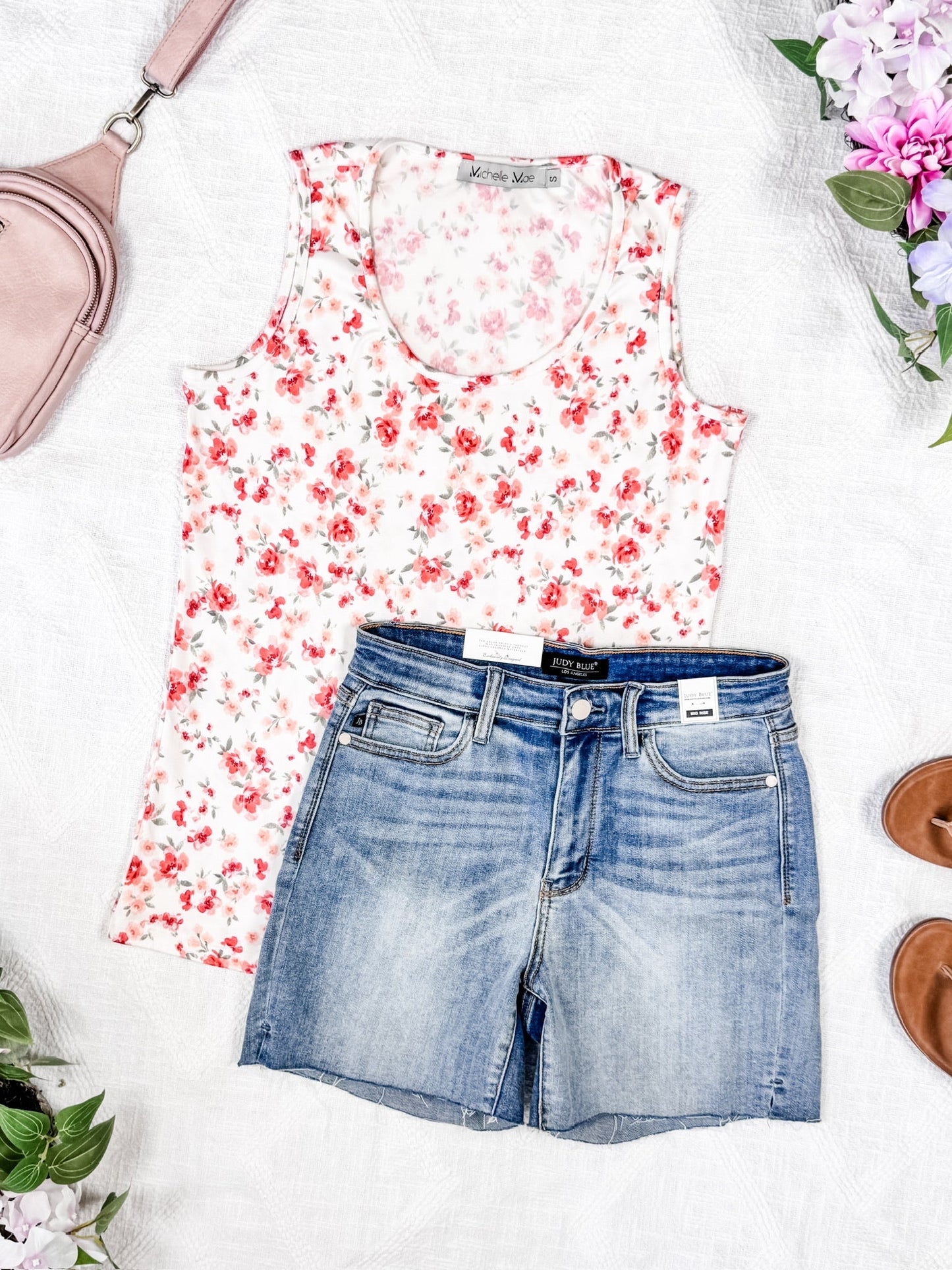 IN STOCK Luxe Crew Tank - Ivory Pink Floral FINAL SALE