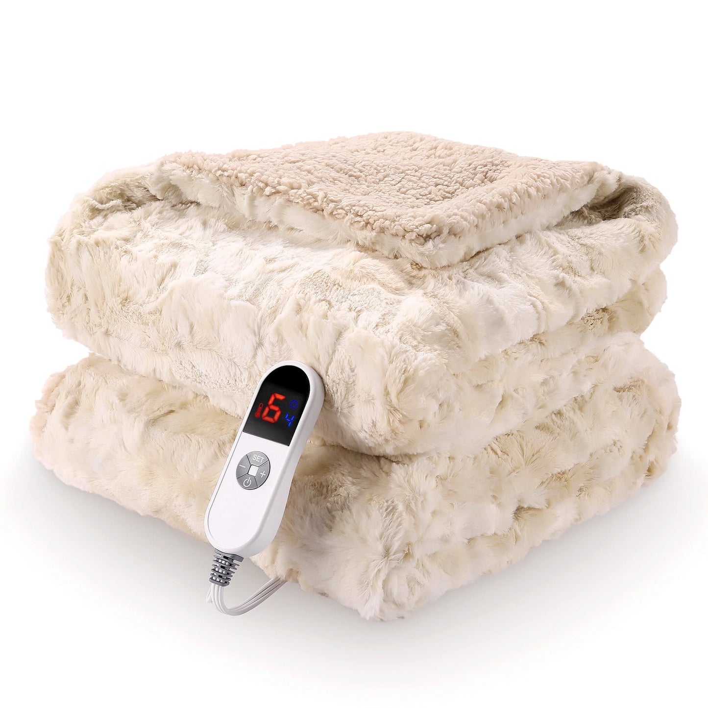 Cozy Up with Our Electric Throw Blanket - 50" x 60", Soft Faux Fur, Heated with 6 Levels, Large LED Display, 4-Hour Timer, Machine Washable - Stylish Tie-Dye Off White