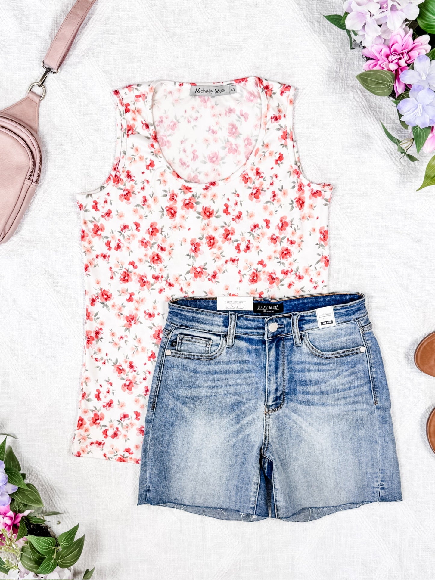 IN STOCK Luxe Crew Tank - Ivory Pink Floral FINAL SALE