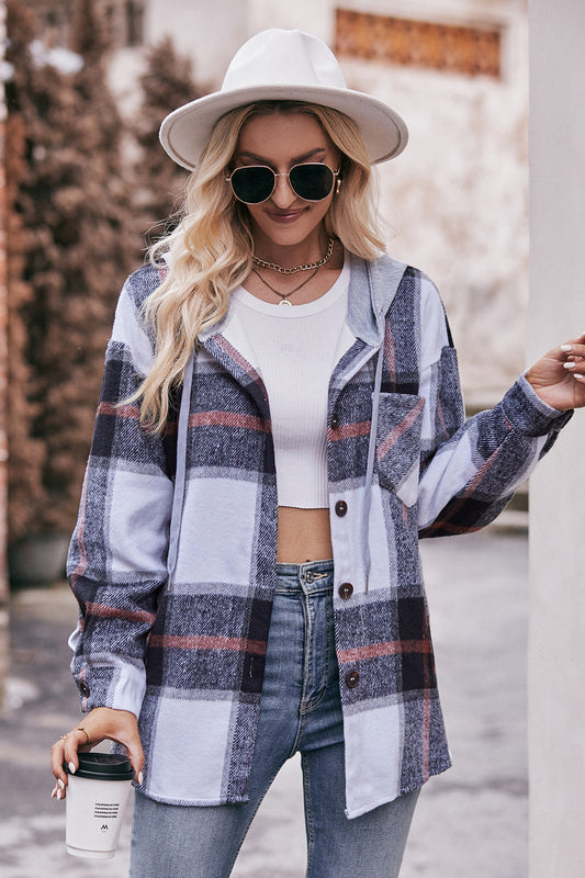 Mandy Plaid Dropped Shoulder Hooded Jacket